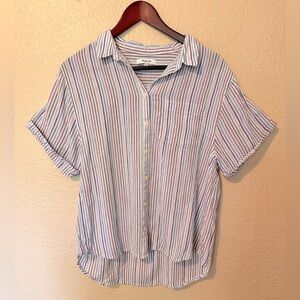 Madewell Women’s Striped Short Sleeve Button Down Shirt Size Medium